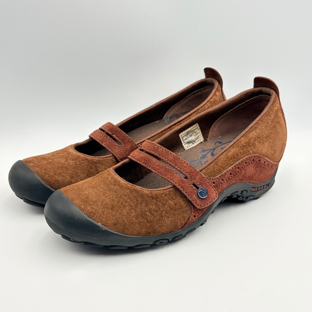 Merrell Plaza Bandeau Cherry Oak Suede Mary Jane Shoes Womens 8 Brown Comfort‎